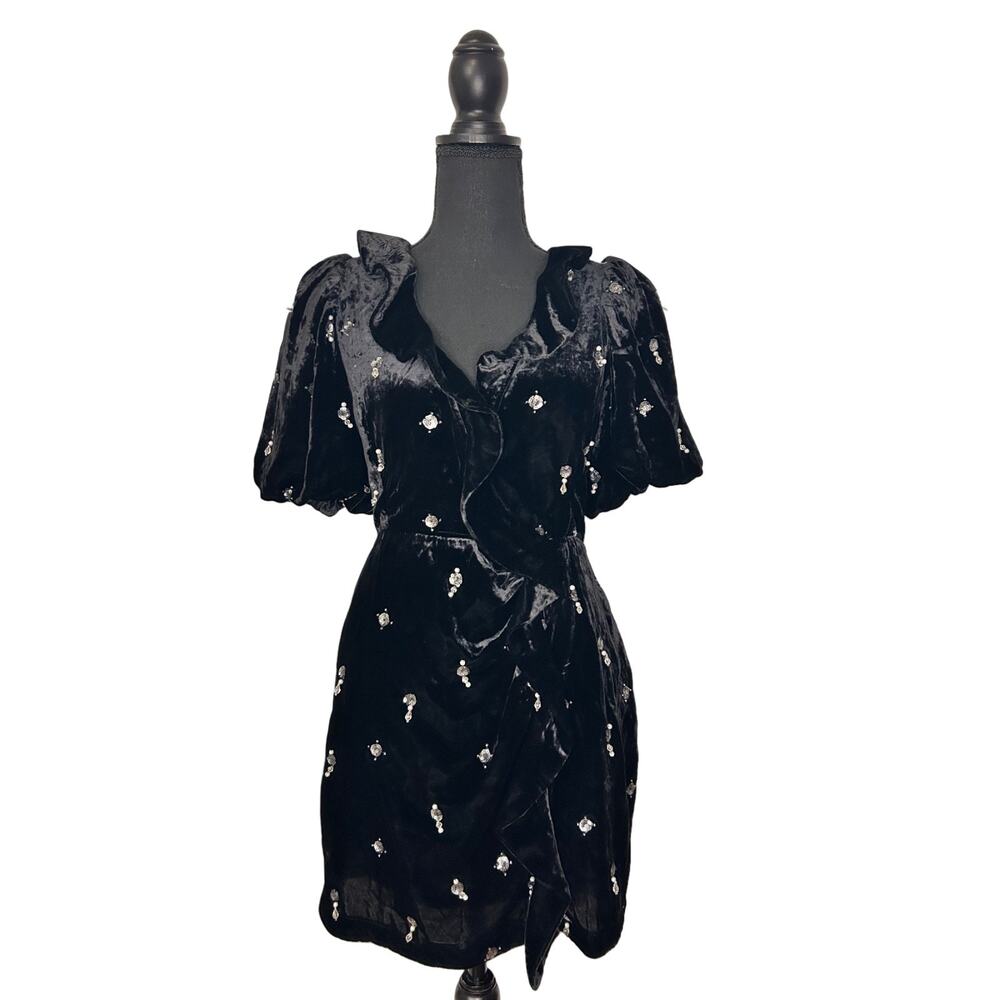 Anthropologie Maeve NWT Black Velvet Beaded Holiday Party Dress | Size XS